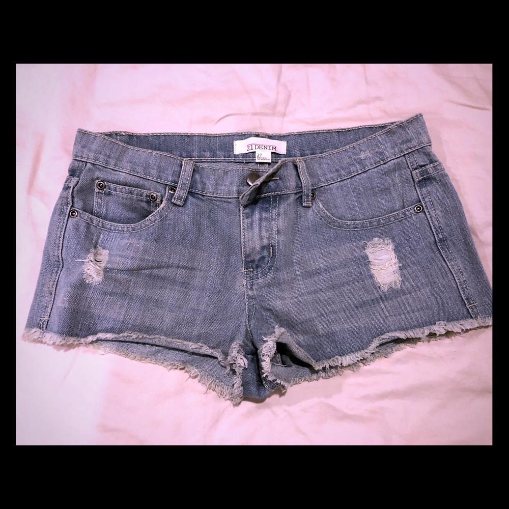 Distressed jean shorts